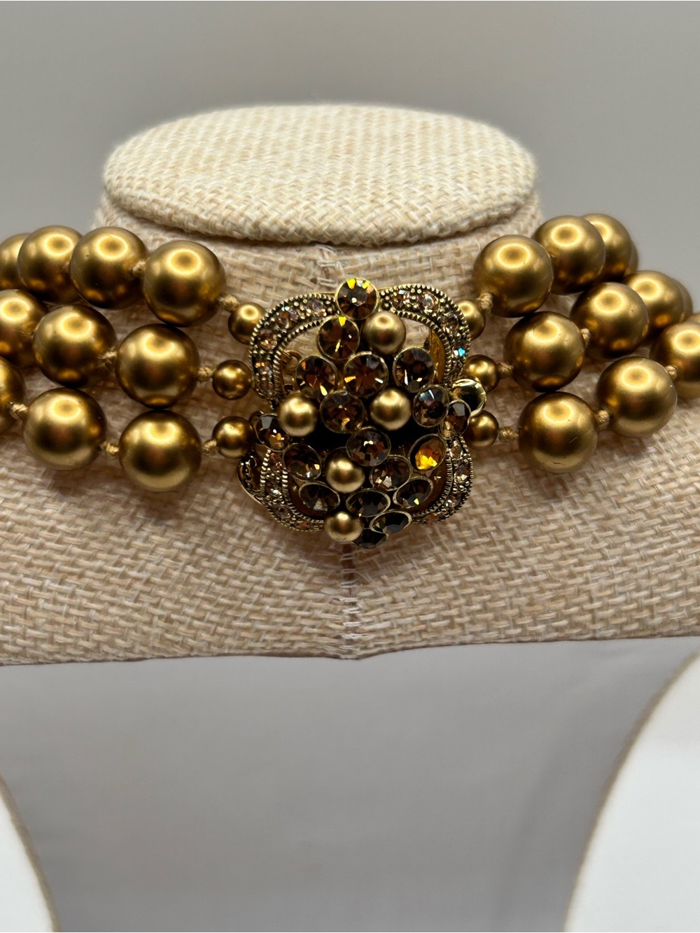 Carolee Vintage Triple-Strand Glass Beaded Necklace with Decorative Cluster - Picture 3 of 7